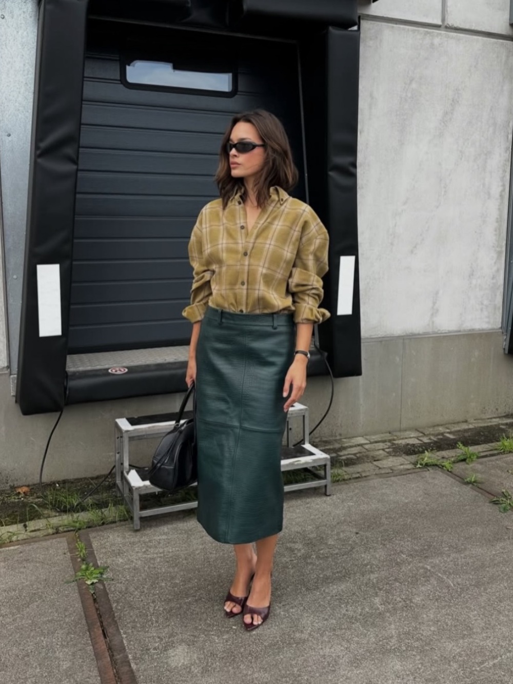 MANGO Leather midi skirt